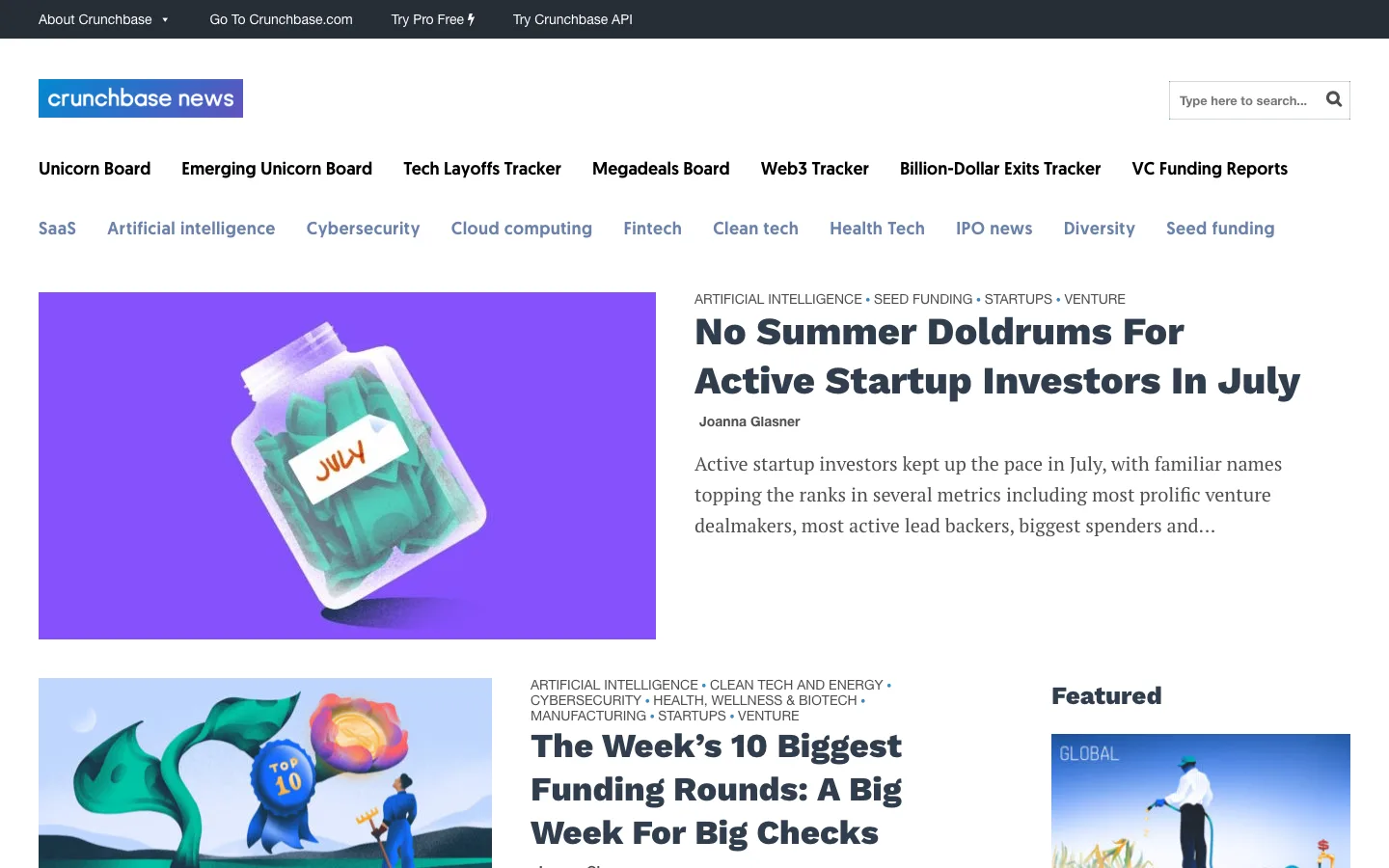 Screenshot of the Crunchbase News homepage