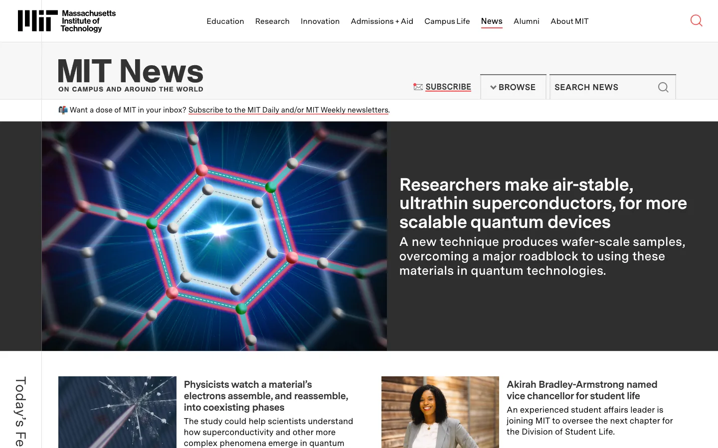 Screenshot of the MIT News AI homepage