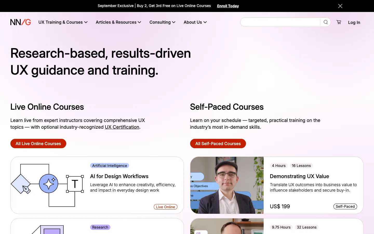 Screenshot of the Nielsen Norman Group homepage