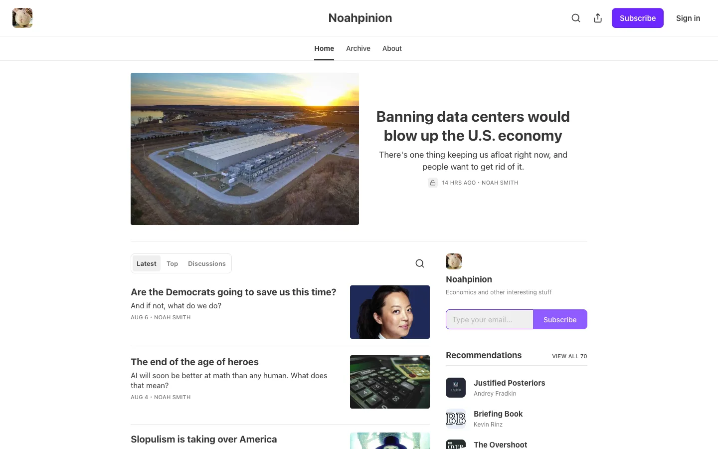 Screenshot of the Noahpinion homepage