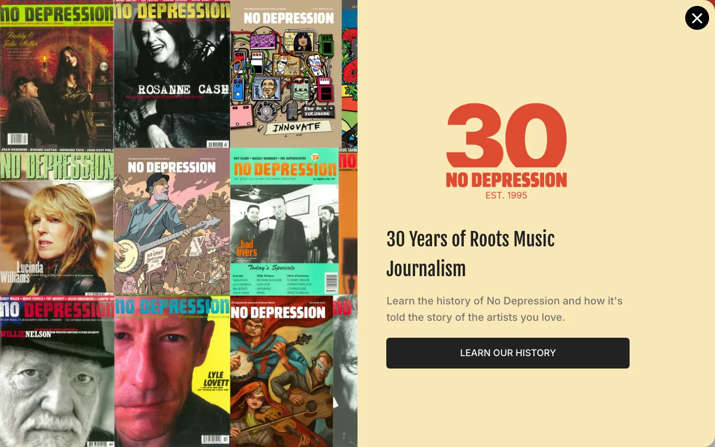 Screenshot of the No Depression homepage