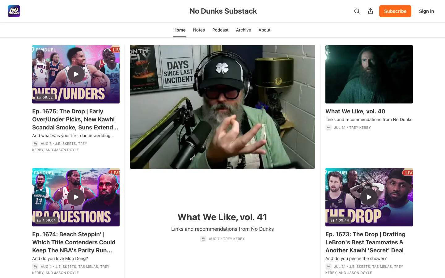 Screenshot of the No Dunks homepage