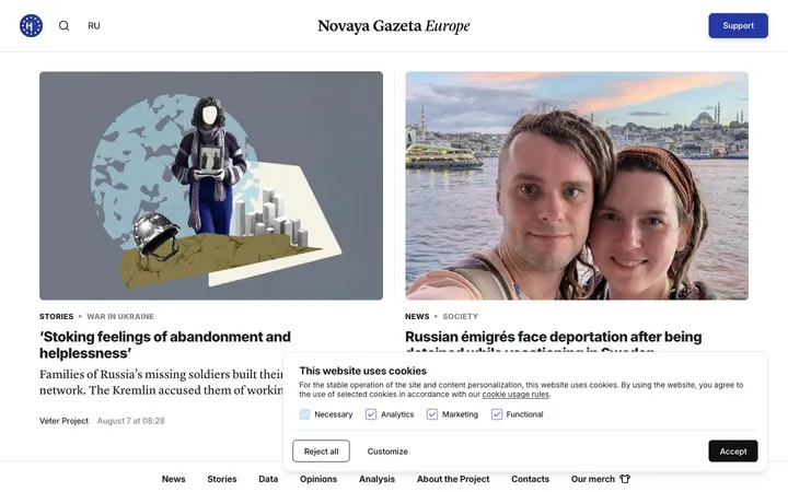 Novaya Gazeta Europe homepage