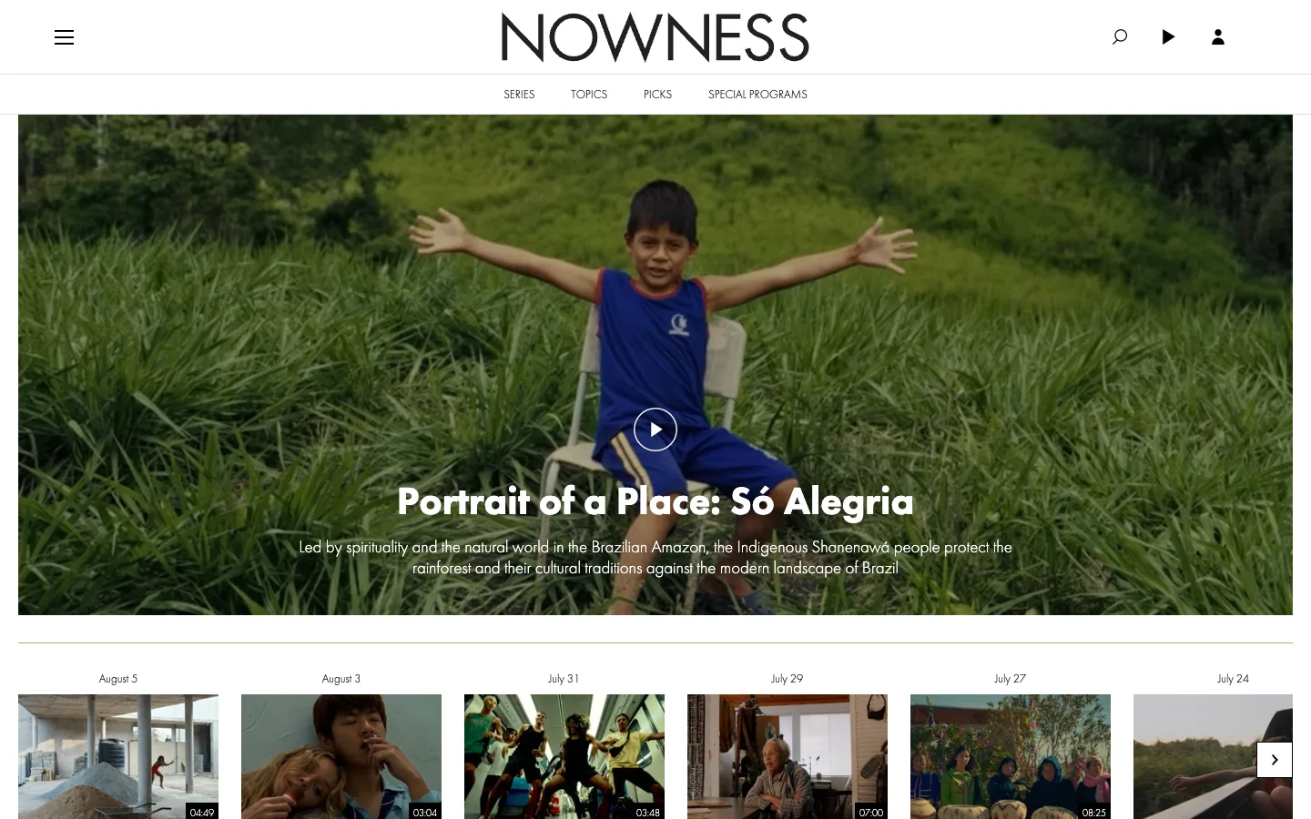 Screenshot of the Nowness homepage