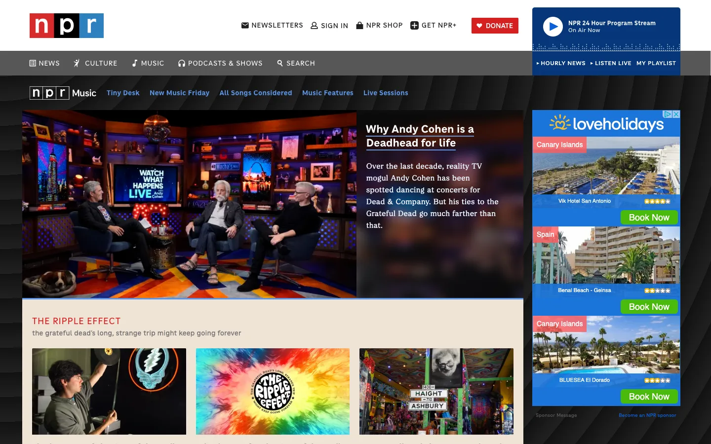 Screenshot of the NPR Music homepage