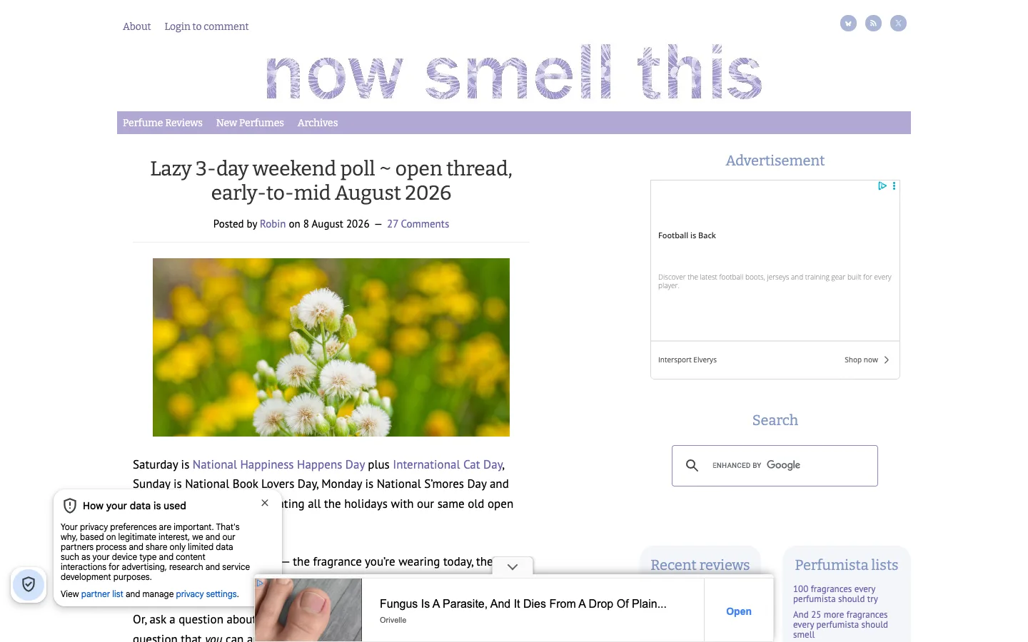 Screenshot of the Now Smell This homepage