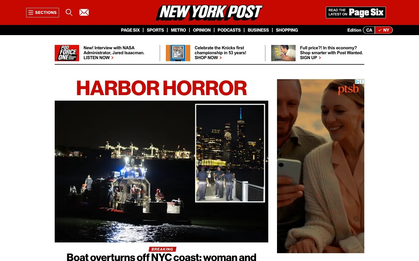 Screenshot of the NY Post homepage
