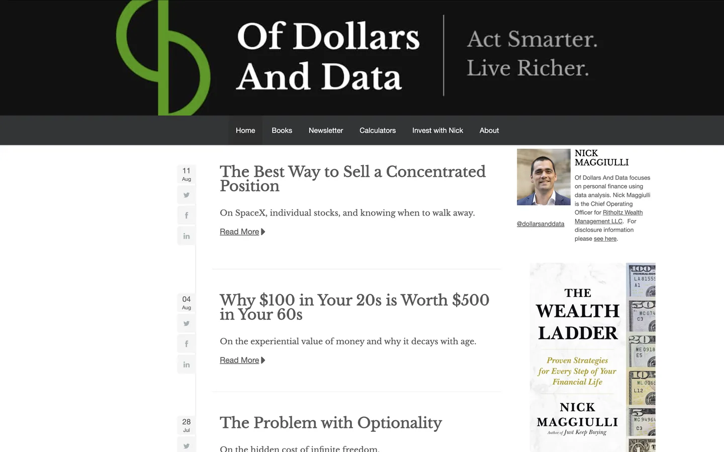Screenshot of the Of Dollars and Data homepage