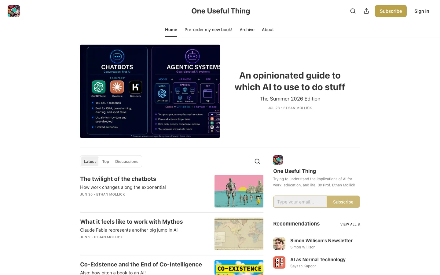Screenshot of the One Useful Thing homepage