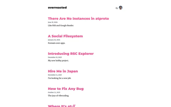 overreacted (Dan Abramov) homepage