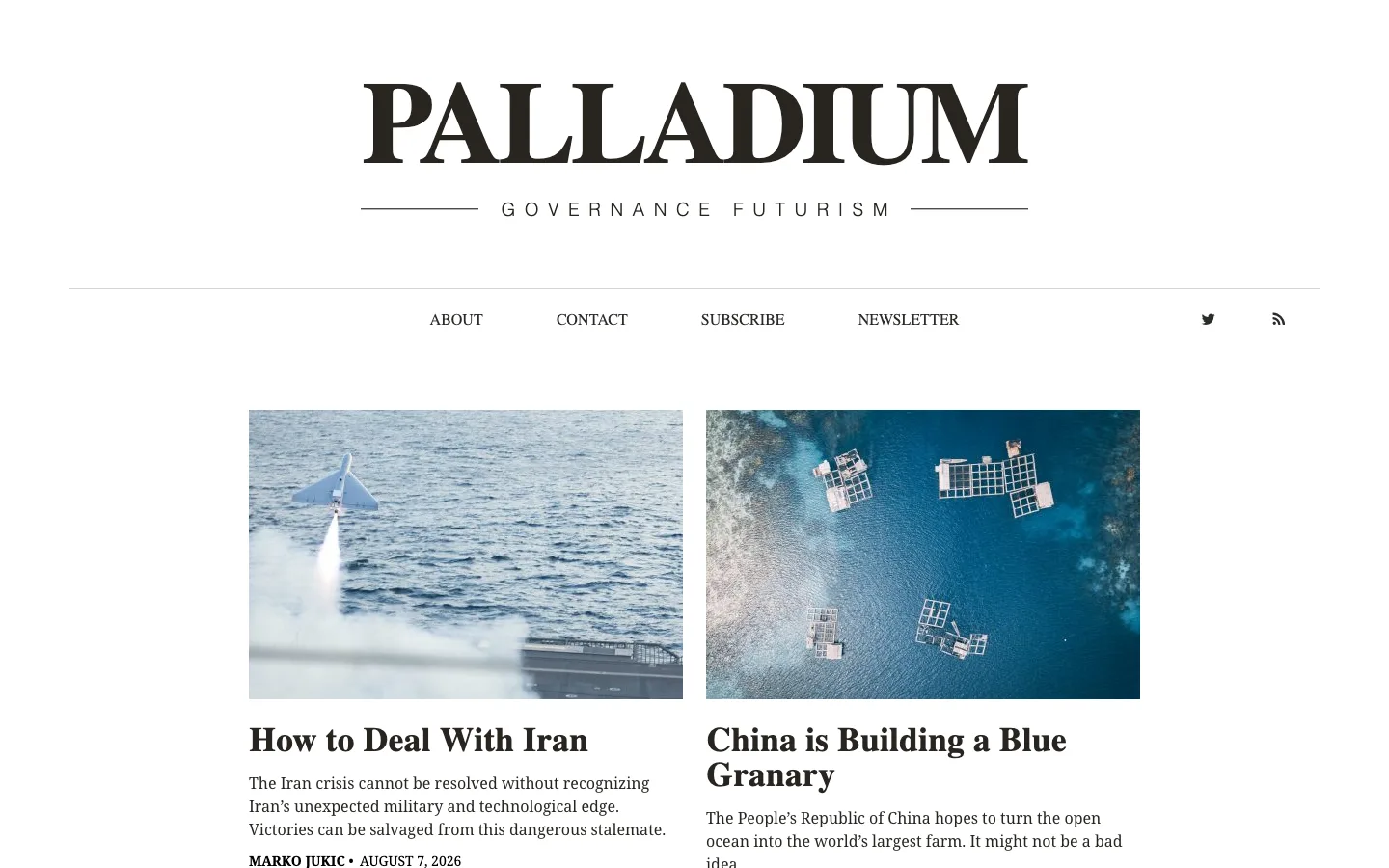 Screenshot of the Palladium Magazine homepage