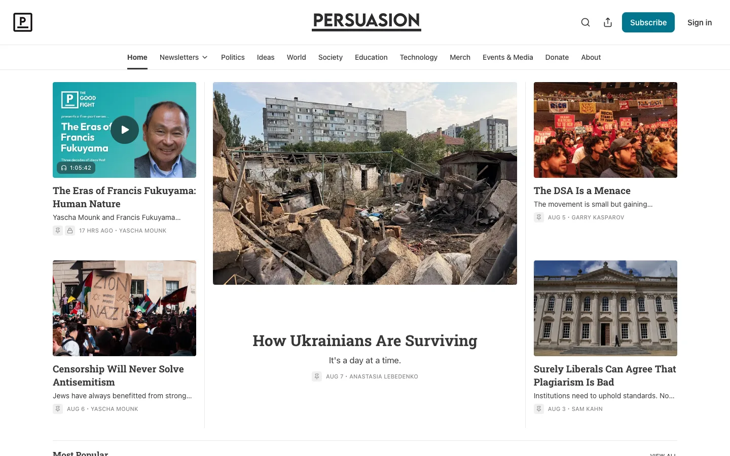Screenshot of the Persuasion homepage