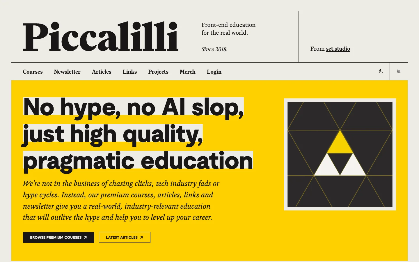 Screenshot of the Piccalilli homepage