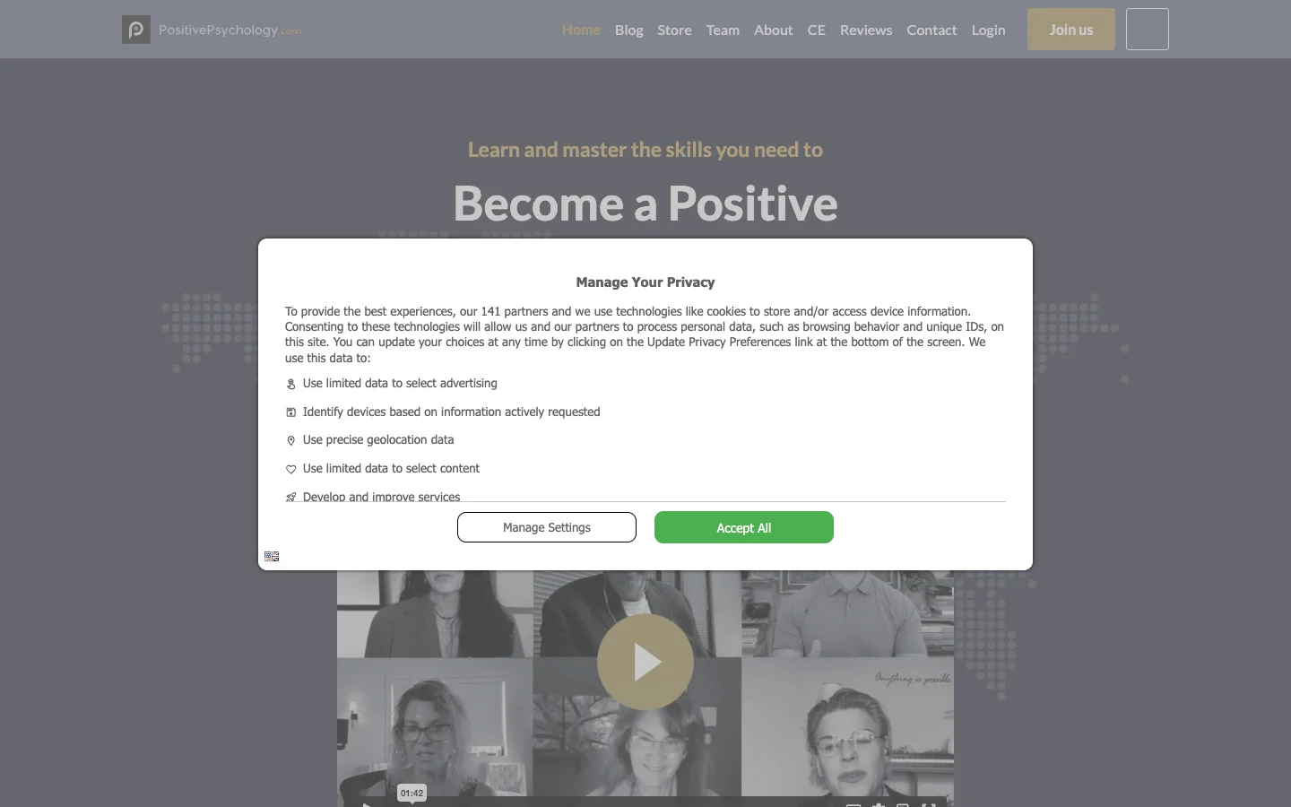 Screenshot of the PositivePsychology.com homepage