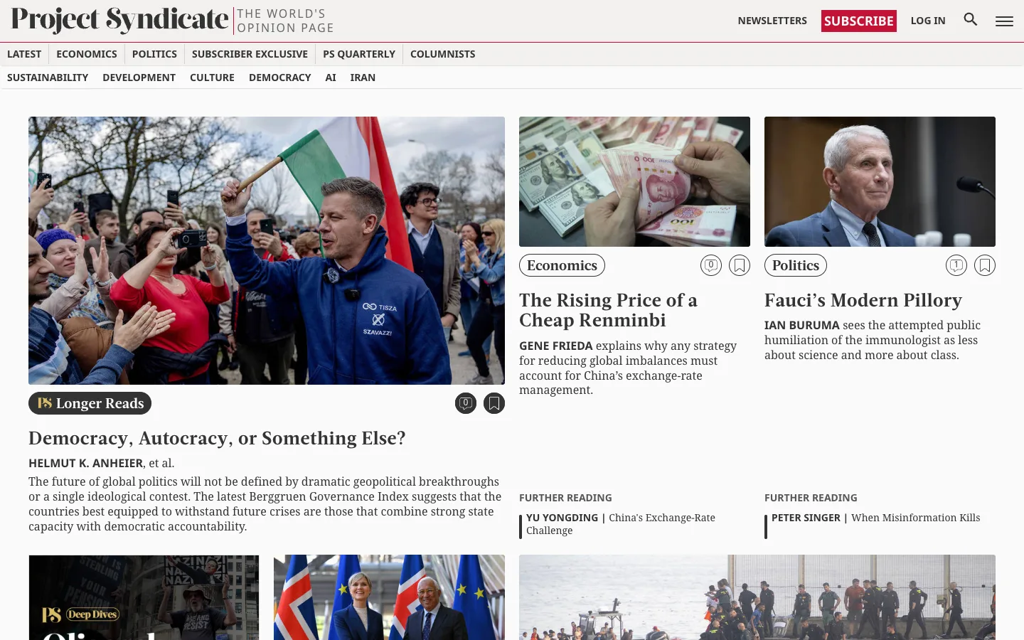 Screenshot of the Project Syndicate homepage