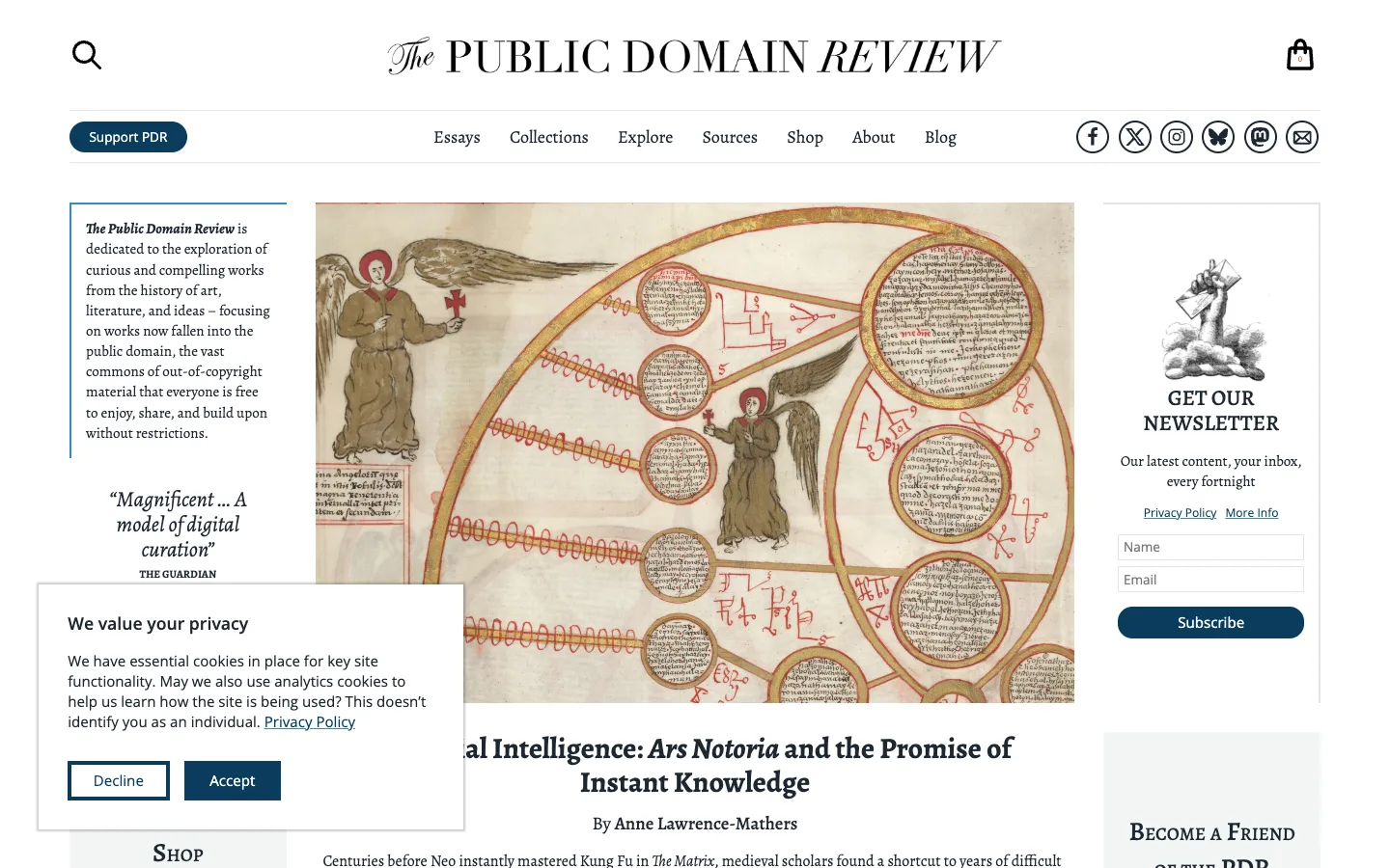 Screenshot of the Public Domain Review homepage