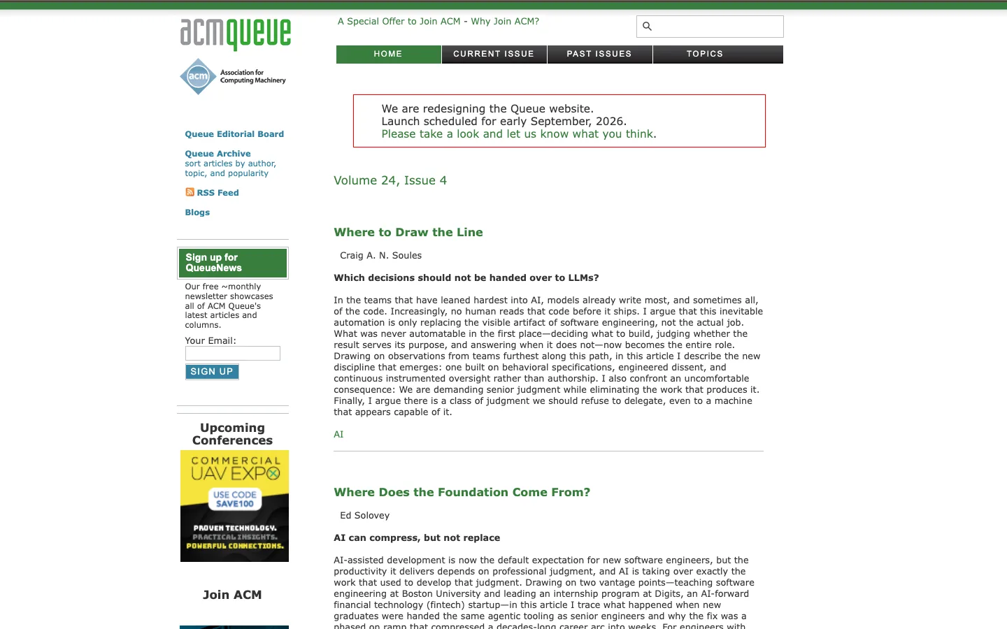 Screenshot of the ACM Queue homepage