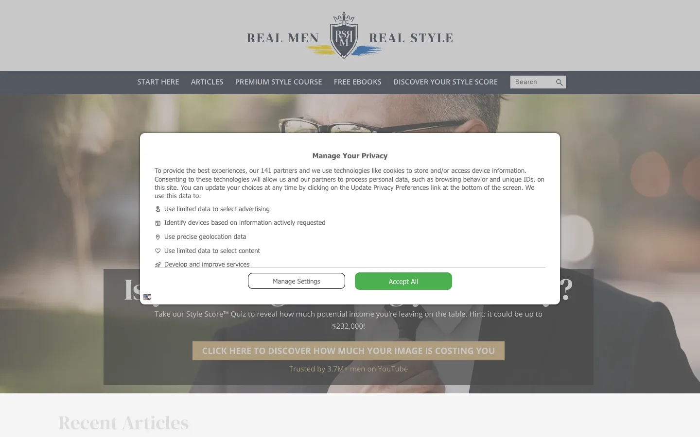 Screenshot of the Real Men Real Style homepage