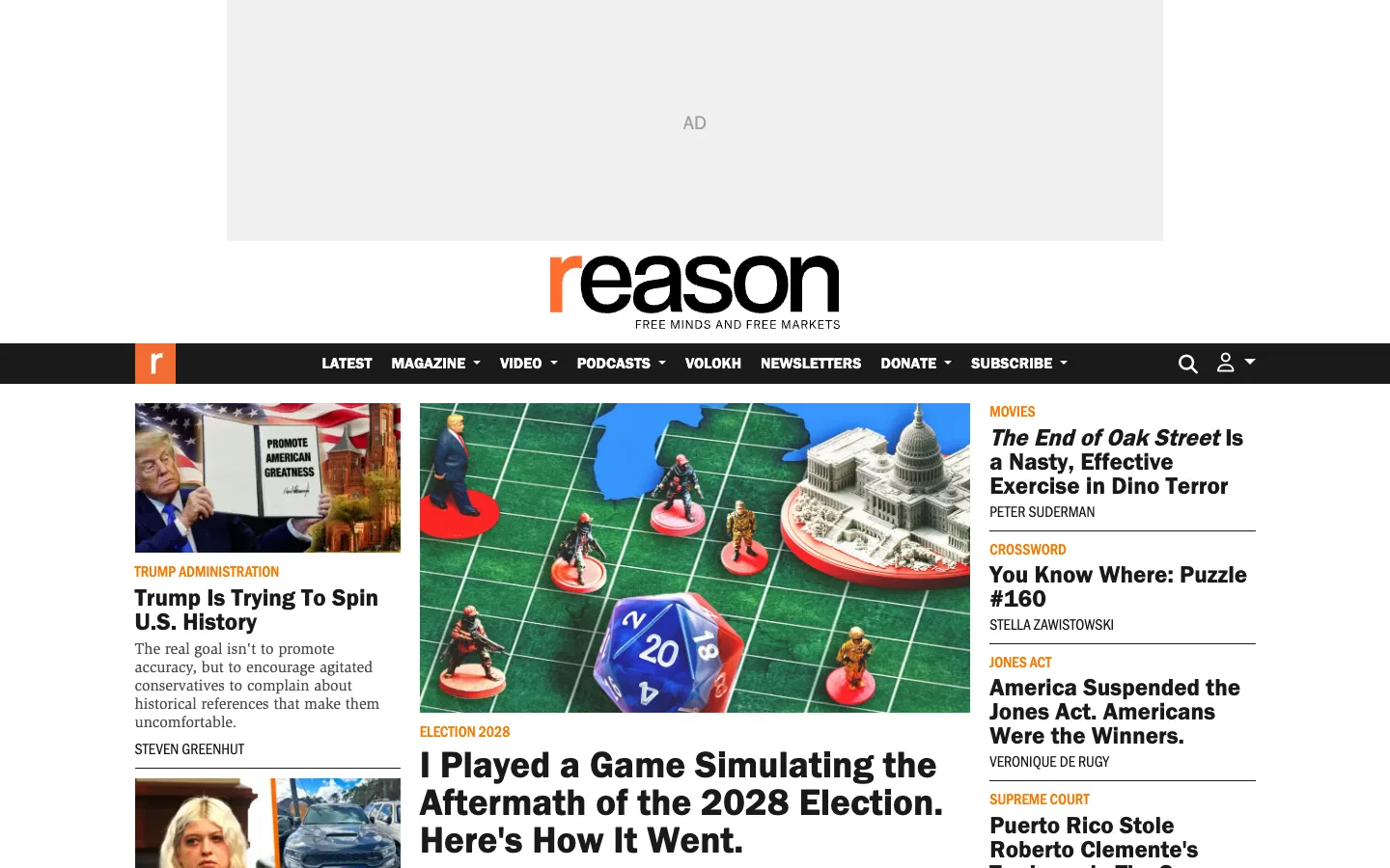 Screenshot of the Reason homepage
