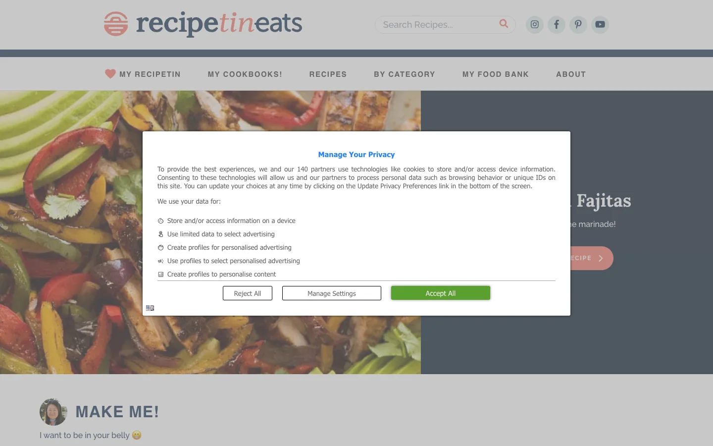 Screenshot of the RecipeTin Eats homepage