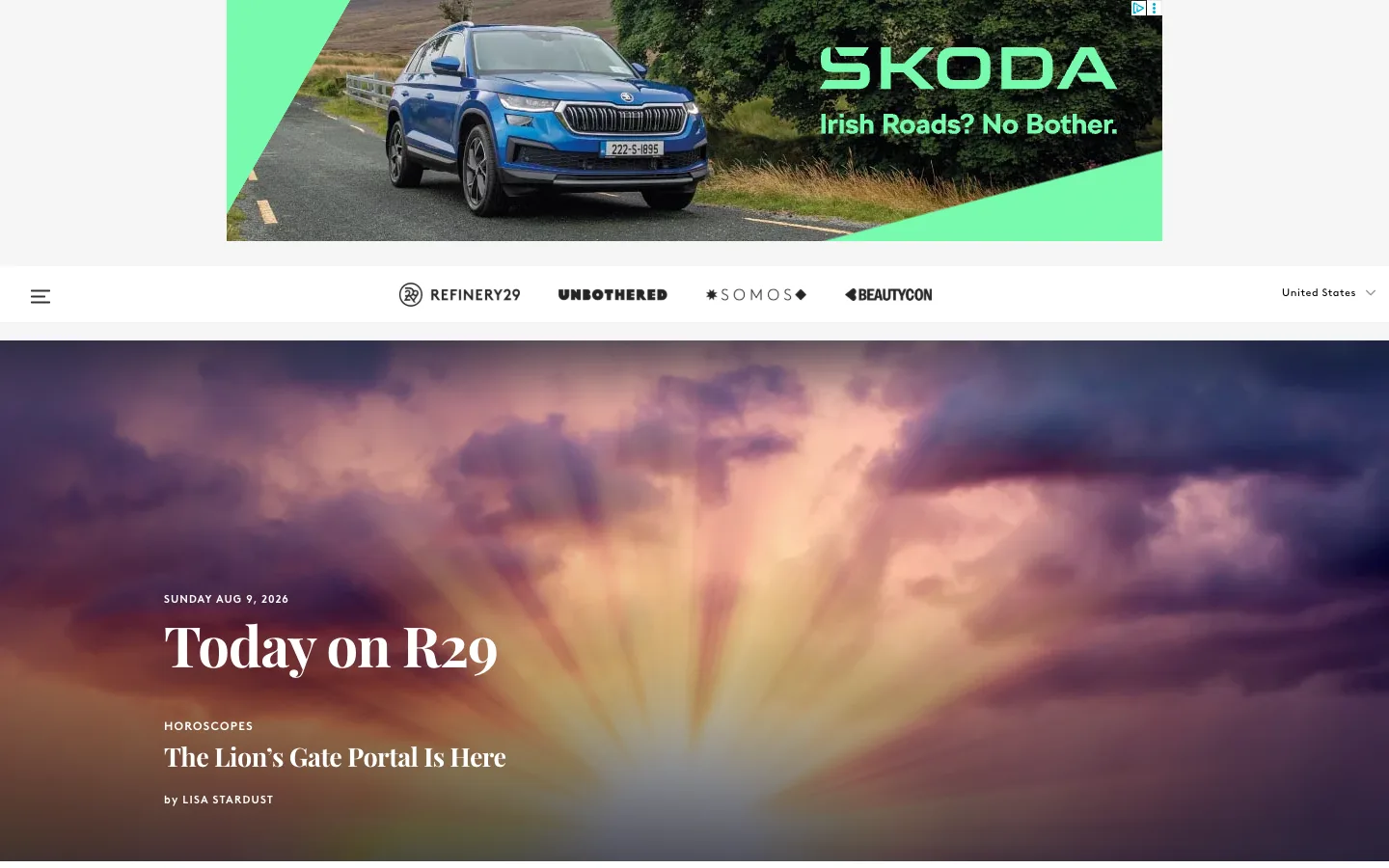 Screenshot of the Refinery29 homepage