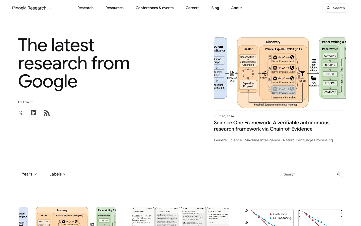 Screenshot of the Google Research homepage