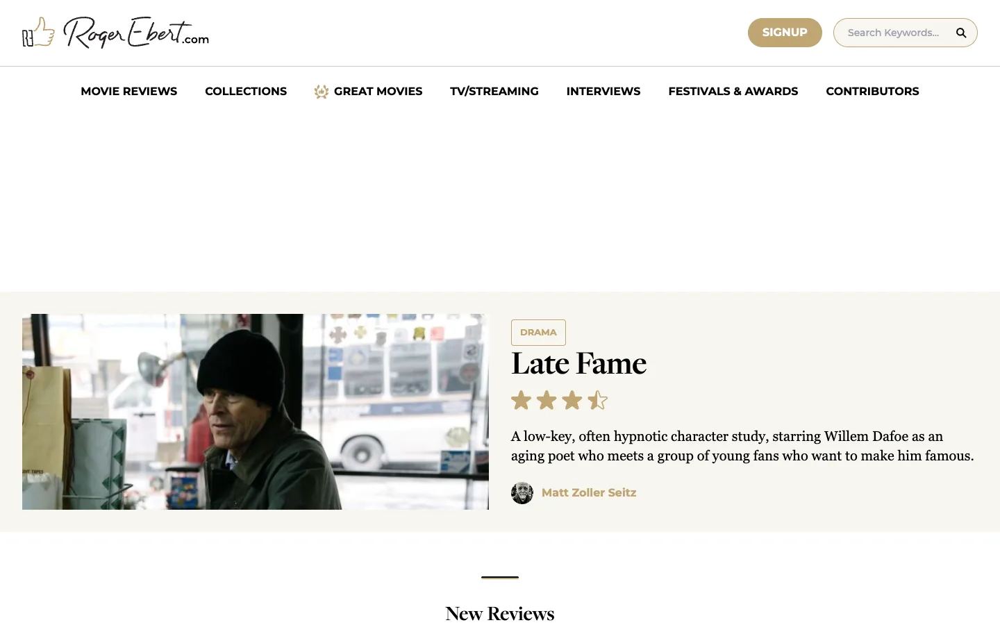 Screenshot of the RogerEbert.com homepage