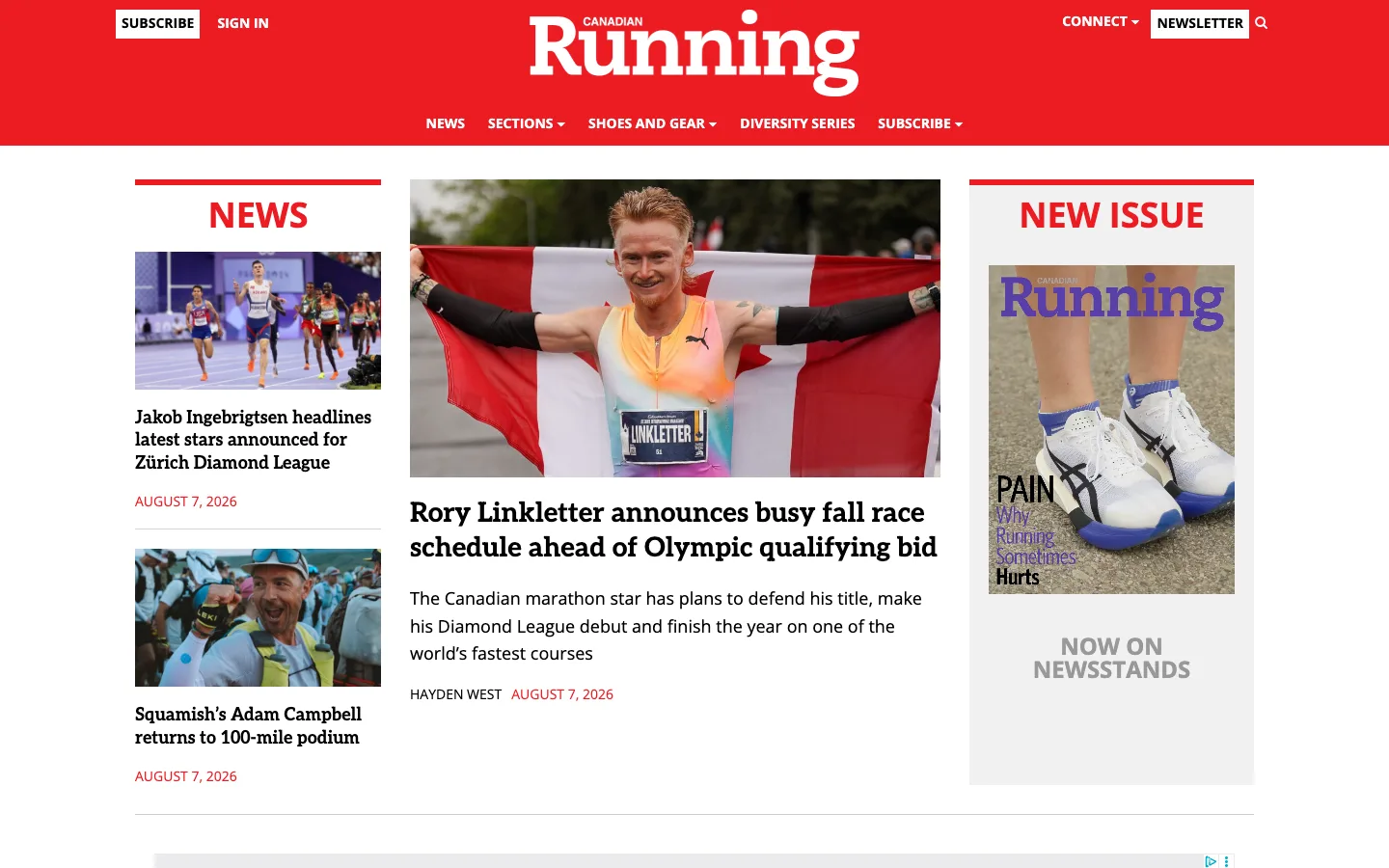Screenshot of the Canadian Running Magazine homepage