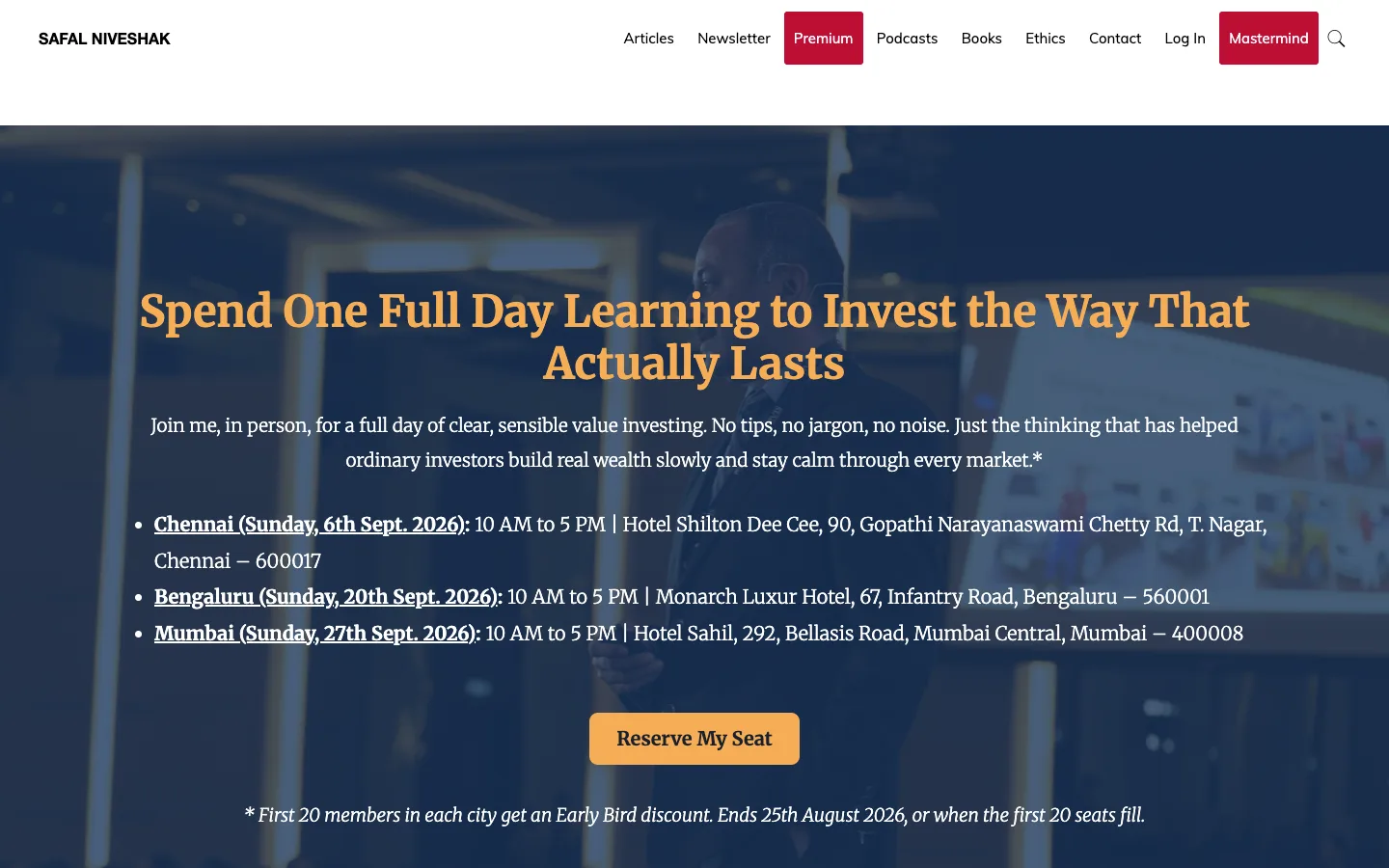 Screenshot of the Safal Niveshak homepage