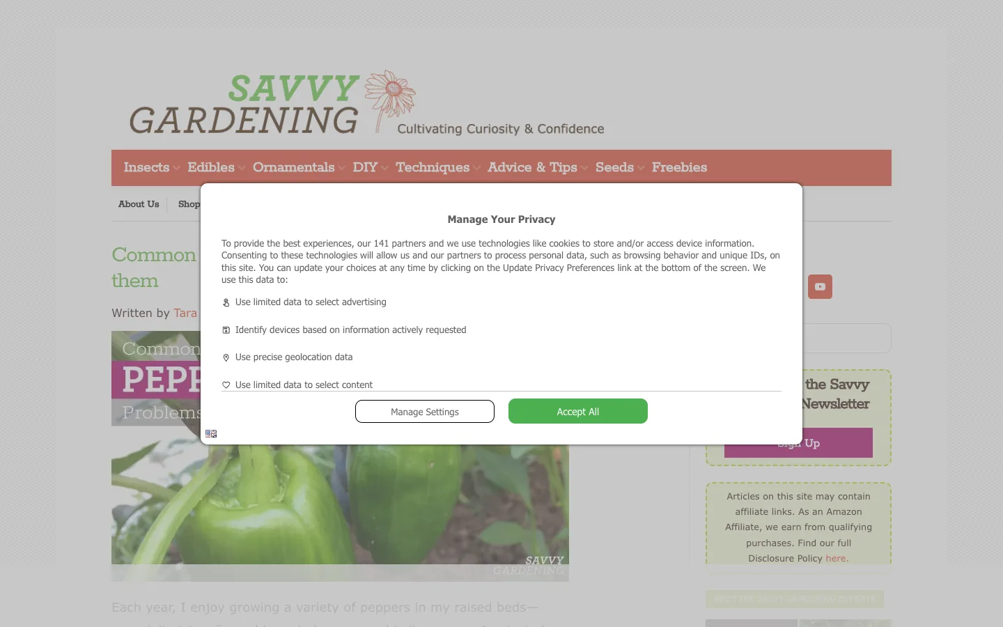Screenshot of the Savvy Gardening homepage
