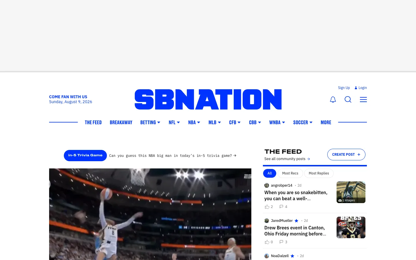 Screenshot of the SB Nation homepage