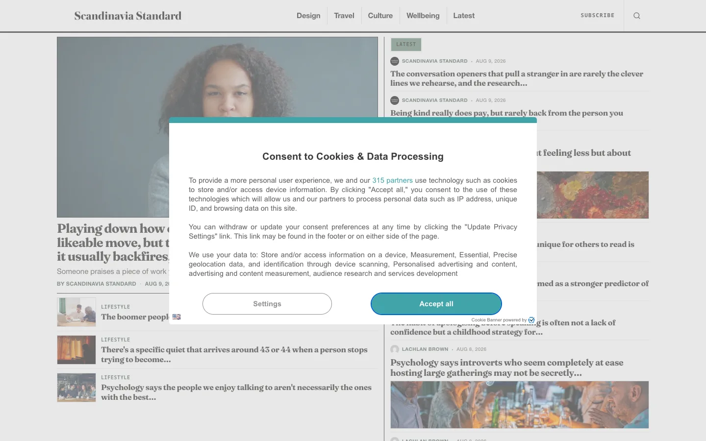 Screenshot of the Scandinavia Standard homepage