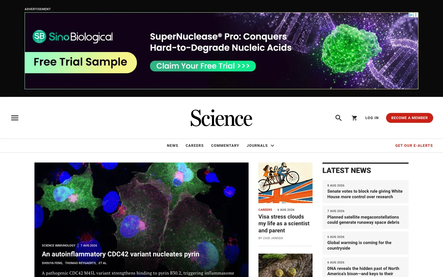 Screenshot of the Science Magazine homepage