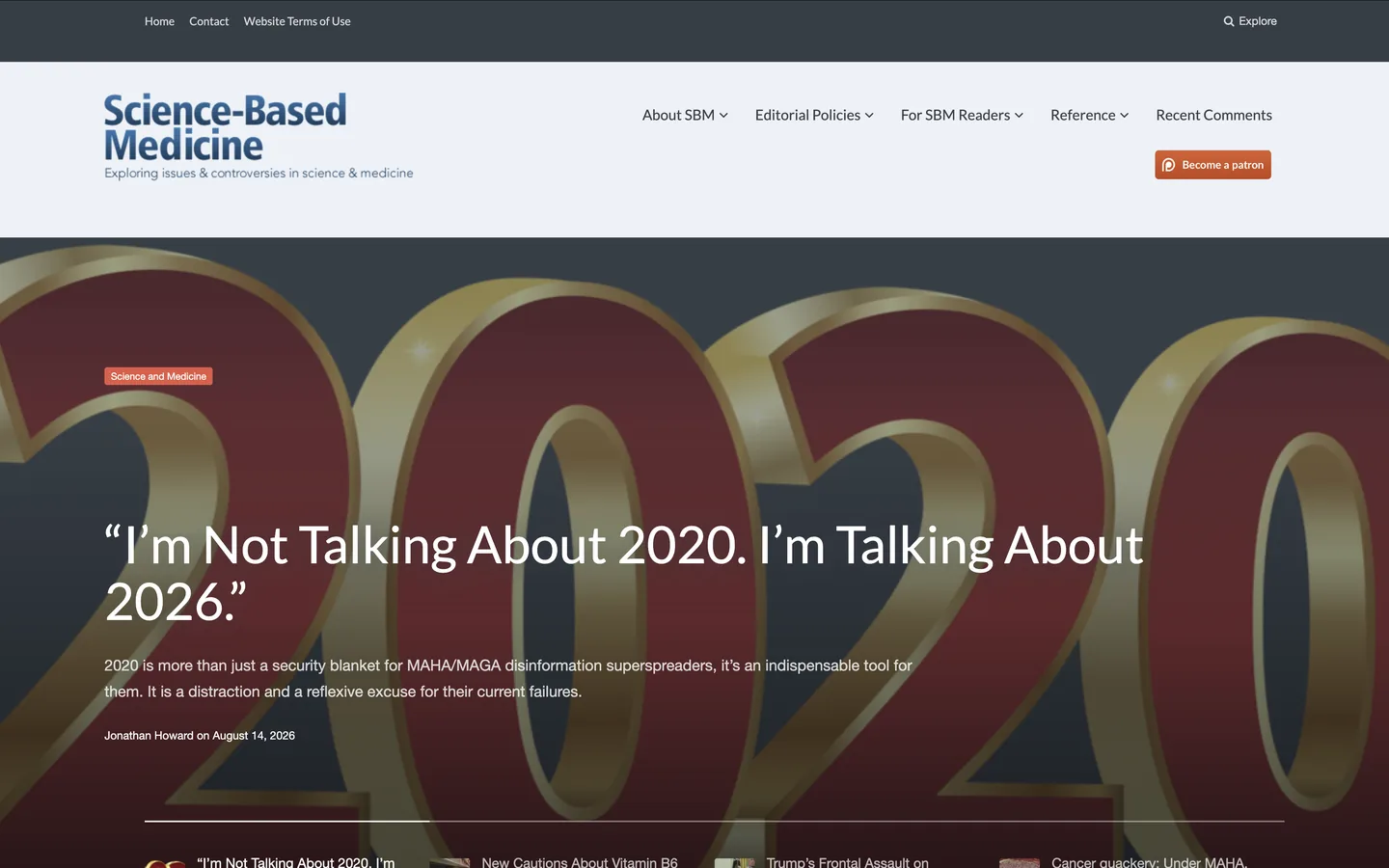 Screenshot of the Science-Based Medicine homepage