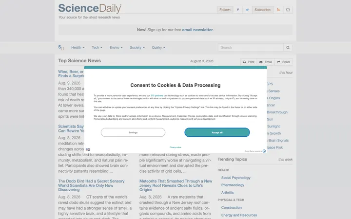Science Daily homepage