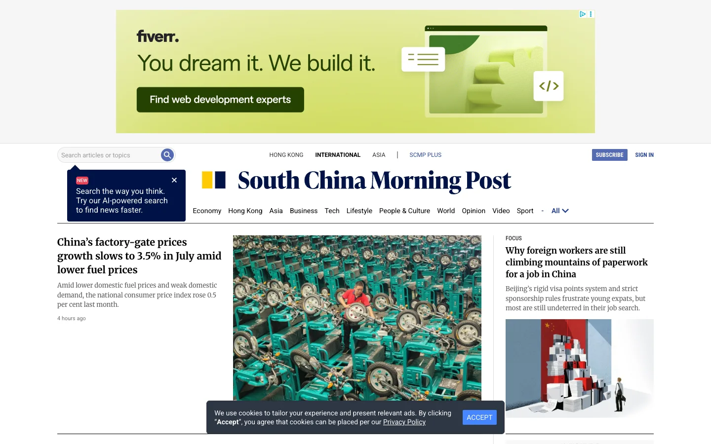 Screenshot of the South China Morning Post homepage