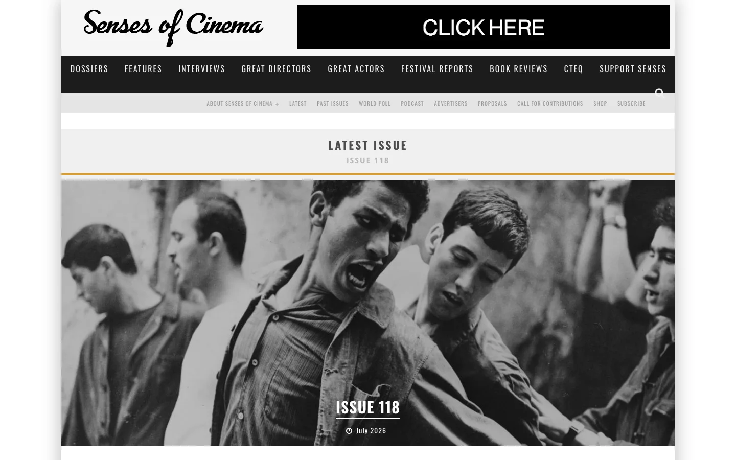 Screenshot of the Senses of Cinema homepage