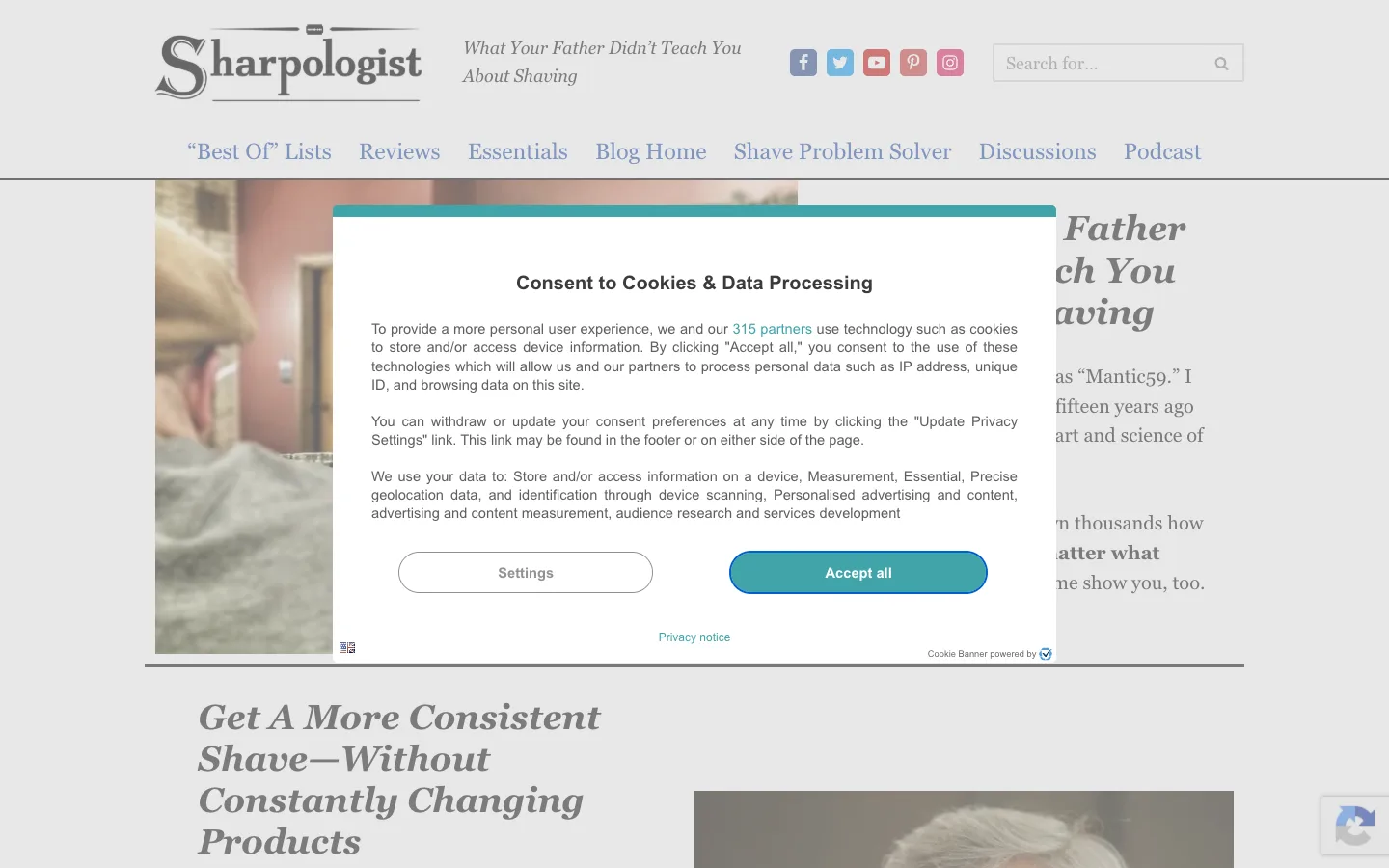 Screenshot of the Sharpologist homepage