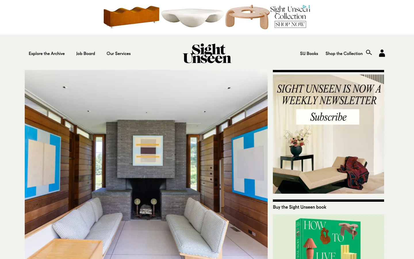 Screenshot of the Sight Unseen homepage