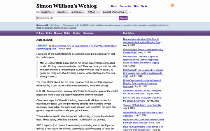Simon Willison's Weblog homepage