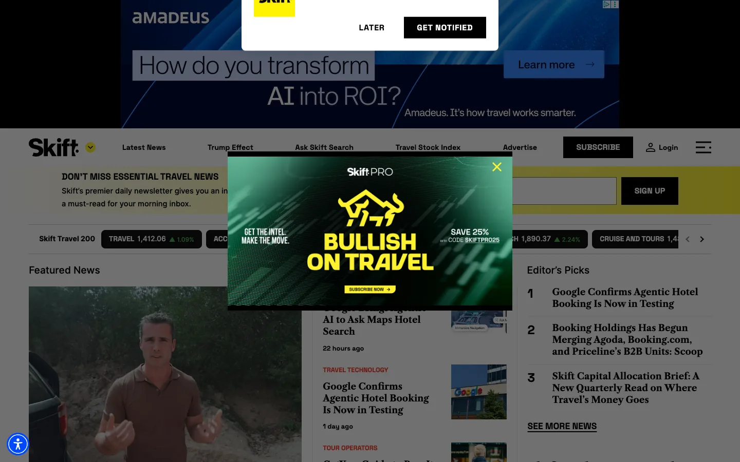 Screenshot of the Skift homepage