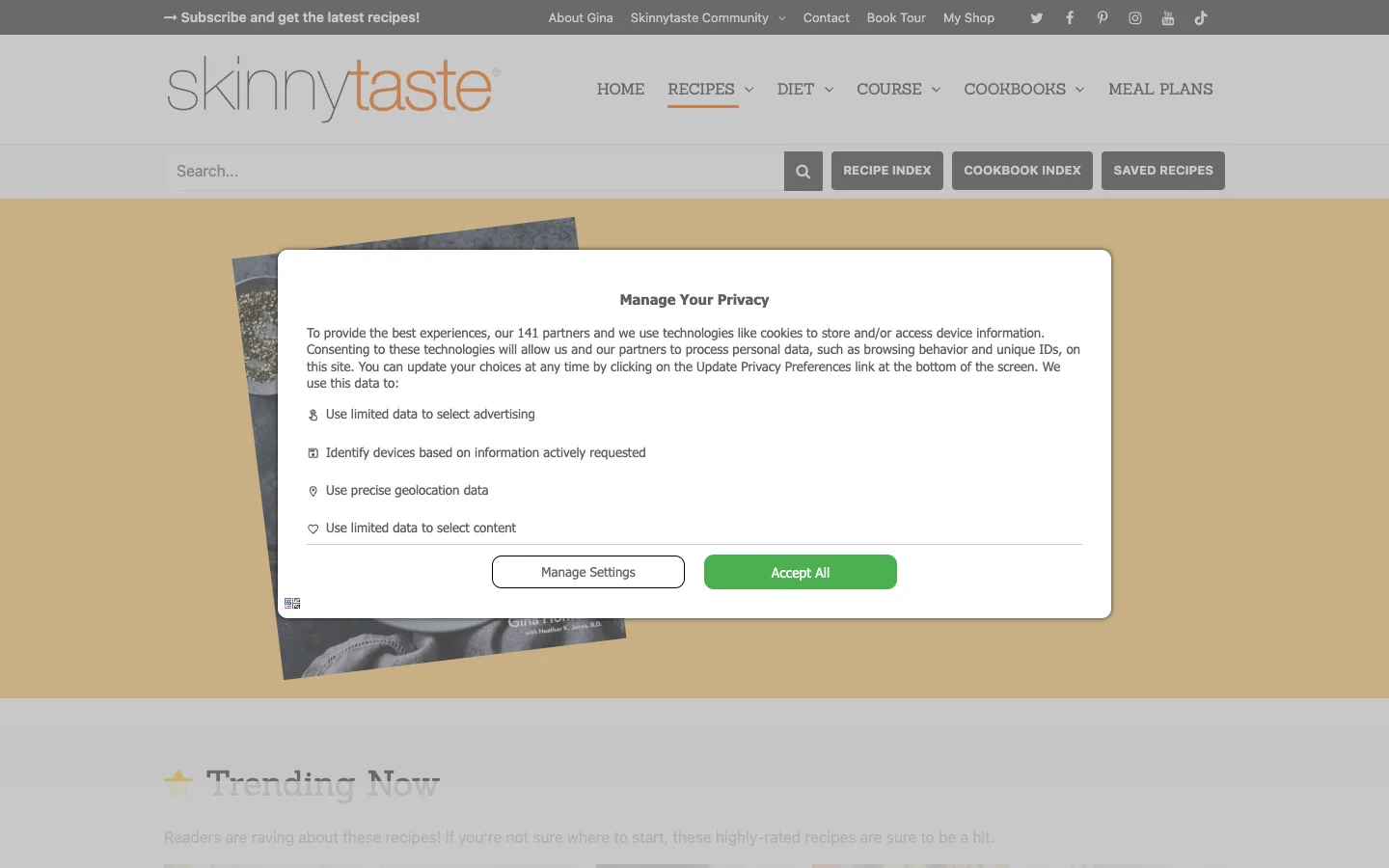 Screenshot of the Skinnytaste homepage