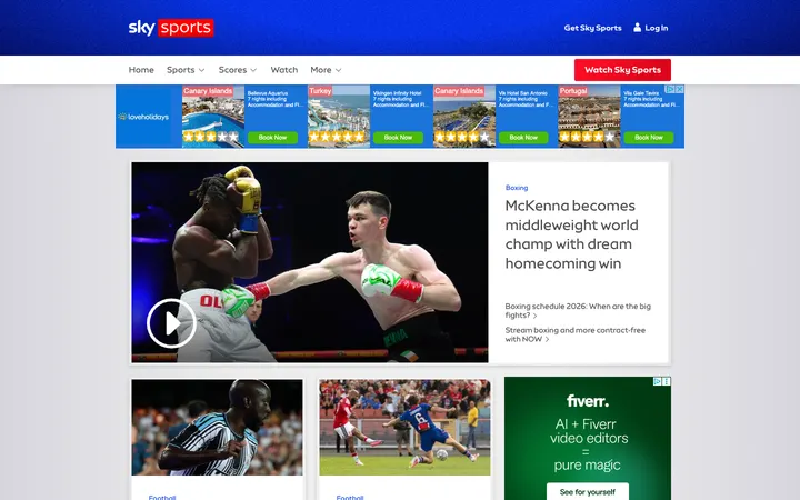 Sky Sports homepage