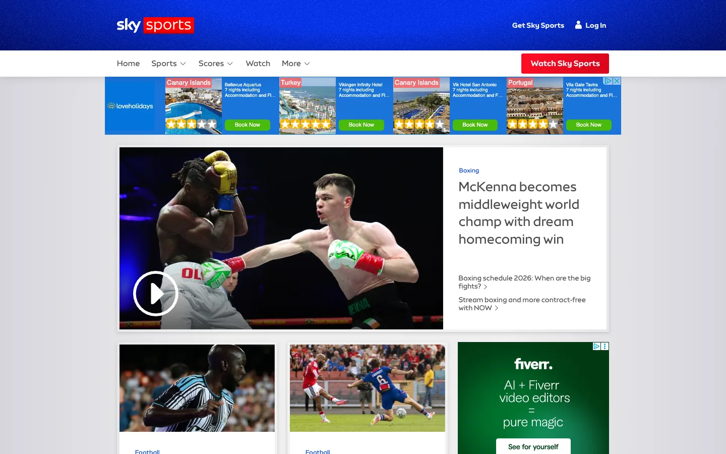 Screenshot of the Sky Sports homepage