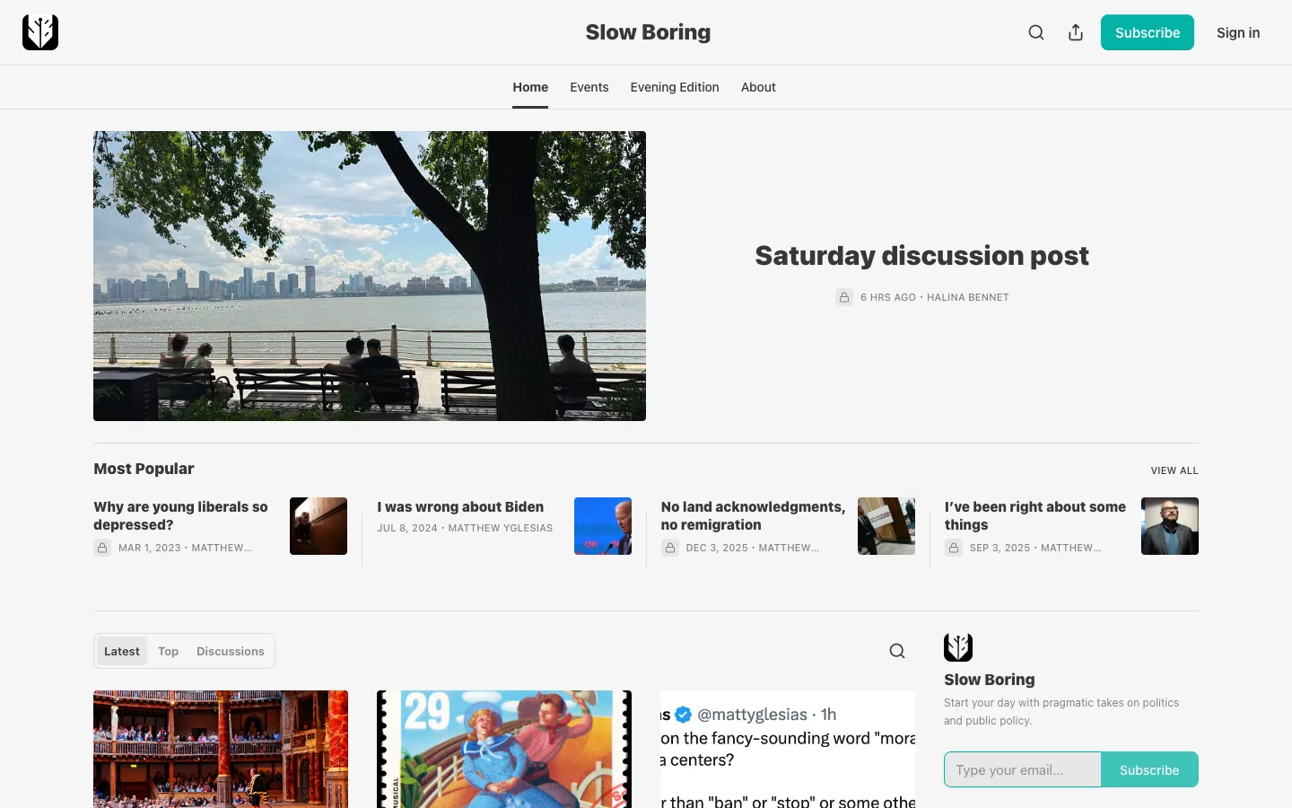 Screenshot of the Slow Boring homepage