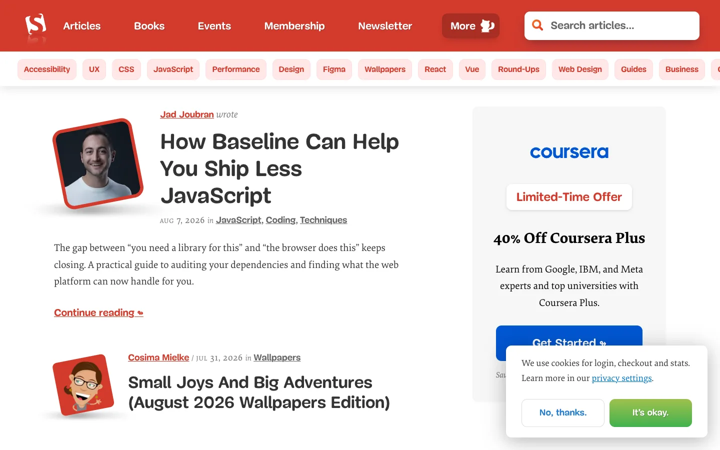 Screenshot of the Smashing Magazine homepage