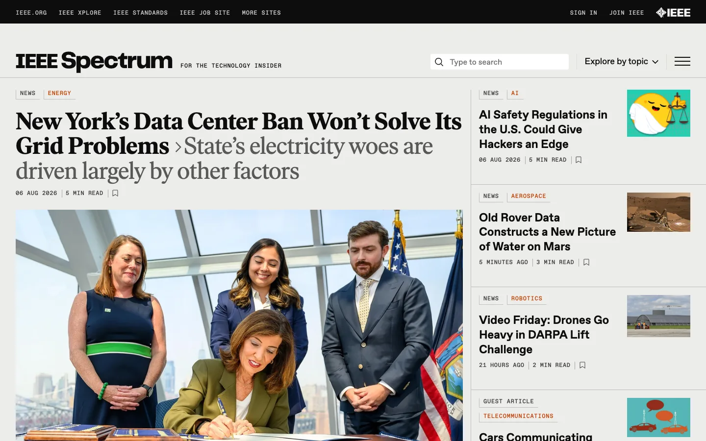 Screenshot of the IEEE Spectrum homepage