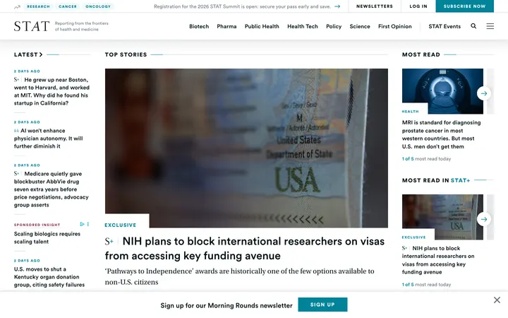 STAT News homepage