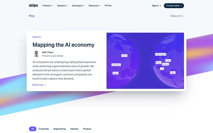 Stripe Blog homepage