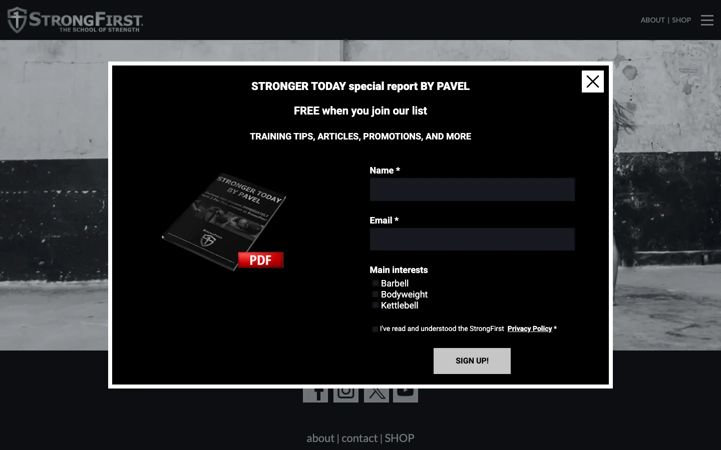 Screenshot of the StrongFirst homepage